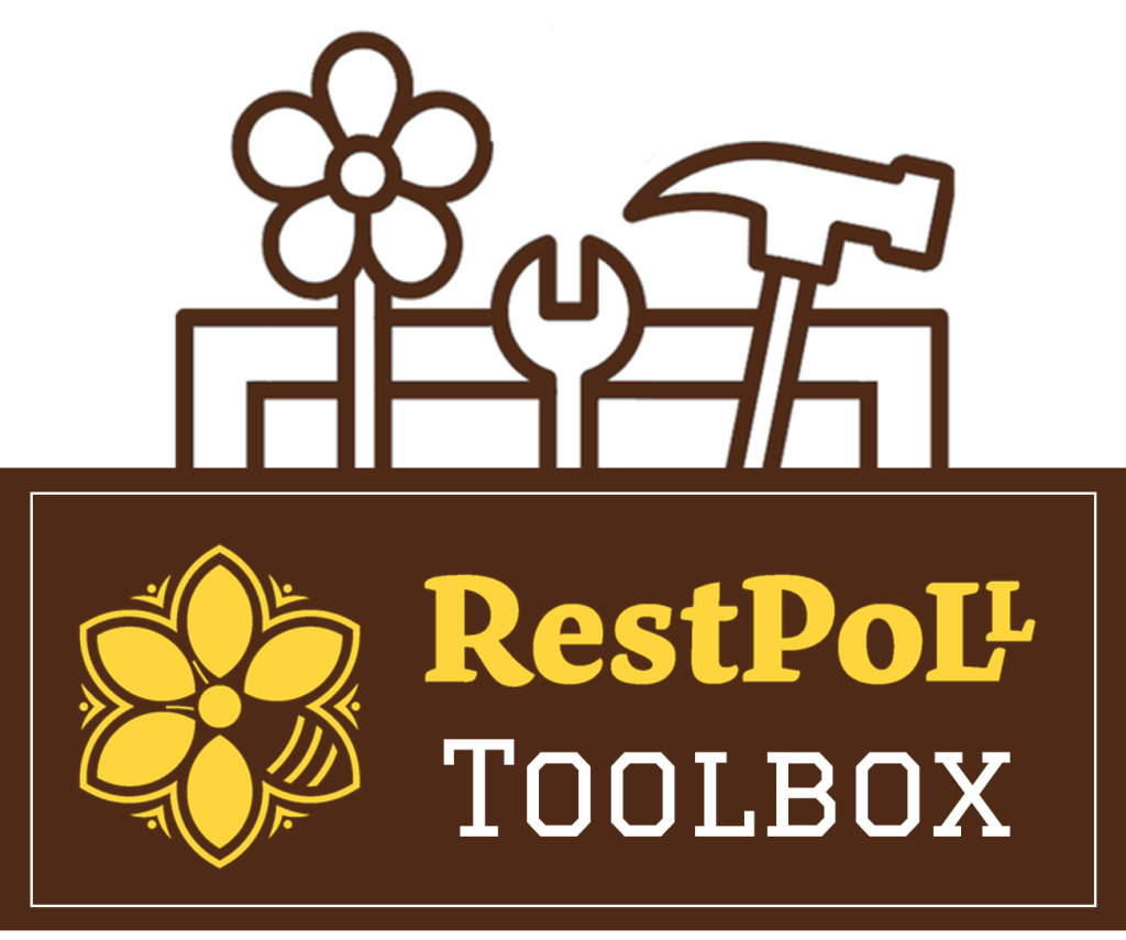 Icon of a toolbox with a hammer, a wrench and a flower. Text on the toolbox: RestPoll Toolbox